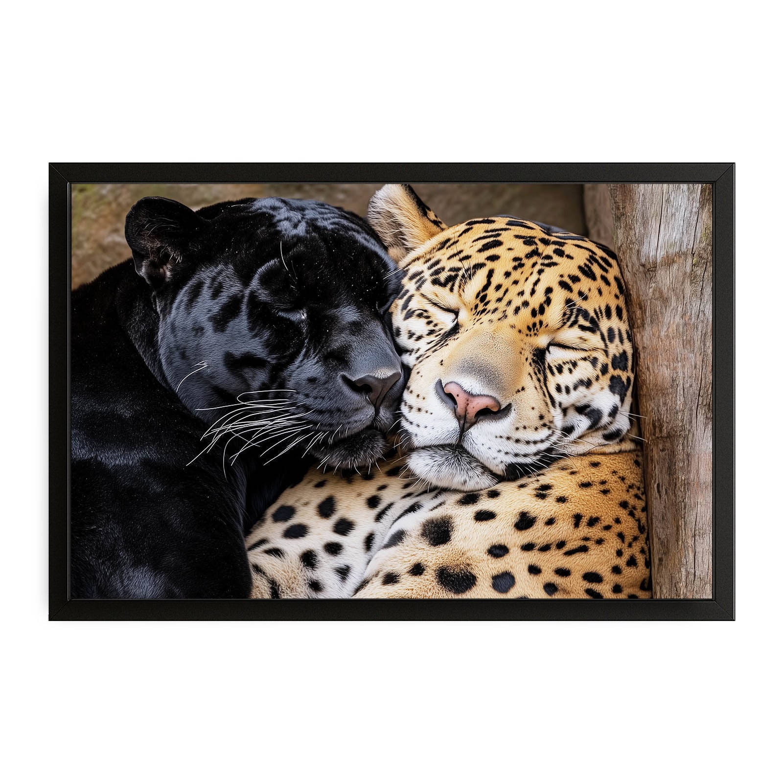 Panther And Leopard Embrace Wall Art – canvas print on white background