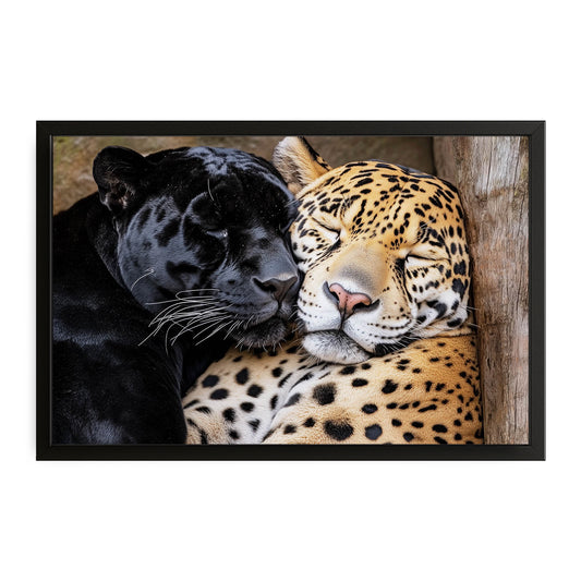 Panther And Leopard Embrace Wall Art – canvas print on white background