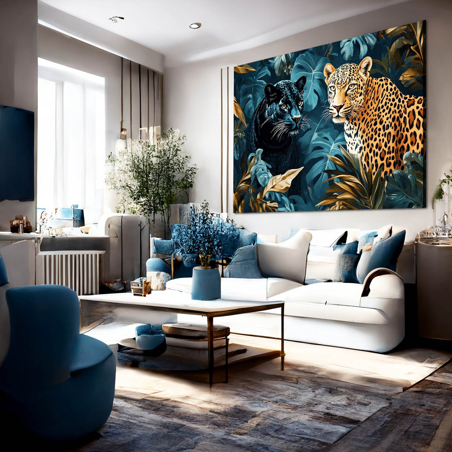 Panther And Leopard Jungle Wall Decor – styled in a furnished interior