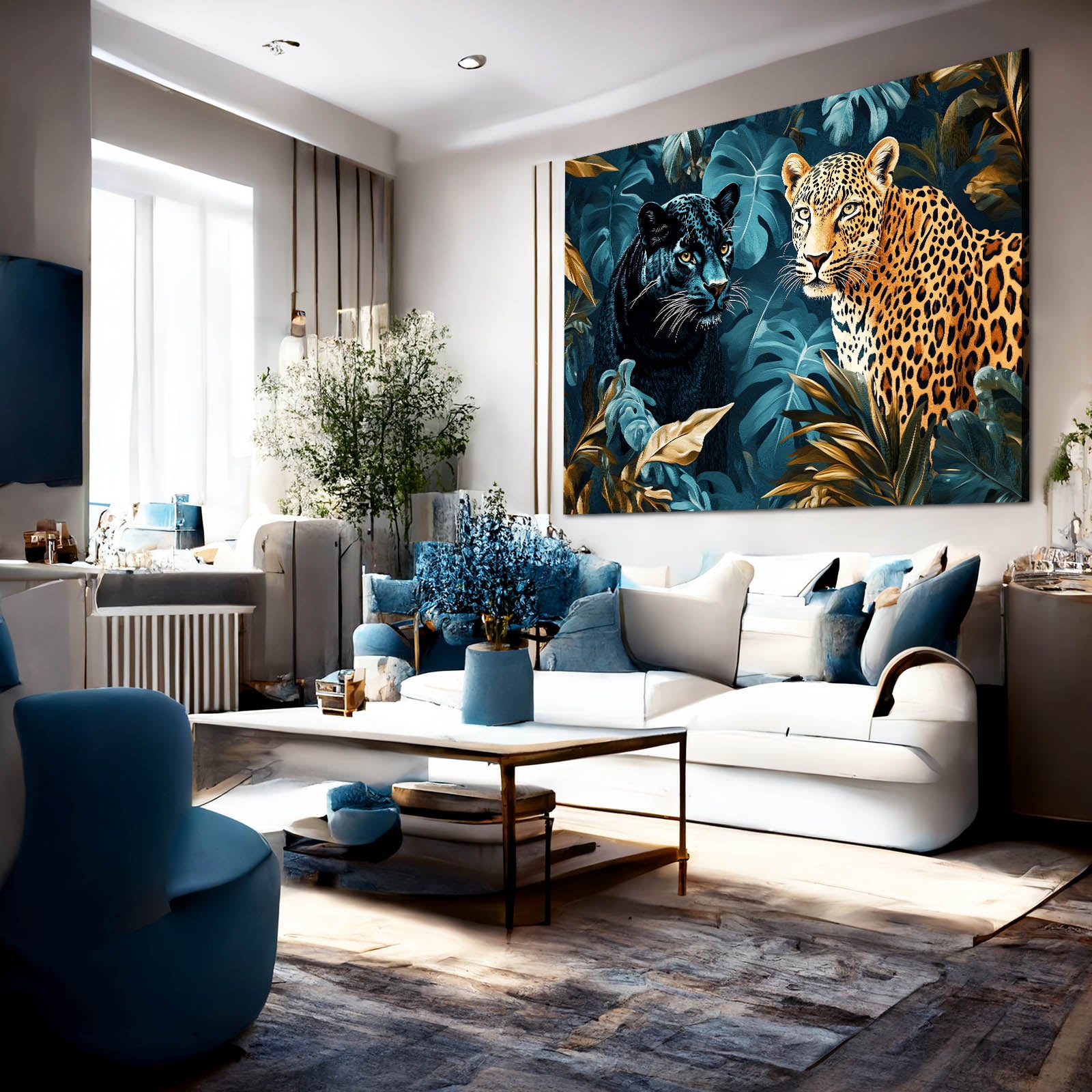 Panther And Leopard Jungle Wall Decor – styled in a furnished interior