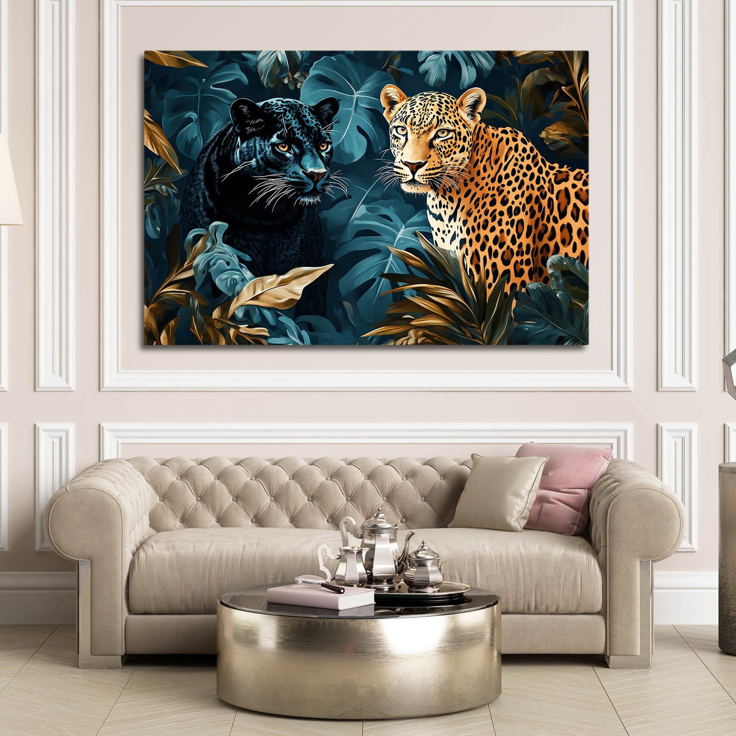Panther And Leopard Jungle Wall Decor – styled in a furnished interior