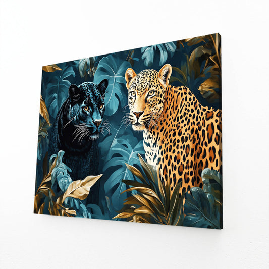 Panther And Leopard Jungle Wall Decor – angled canvas view on white background