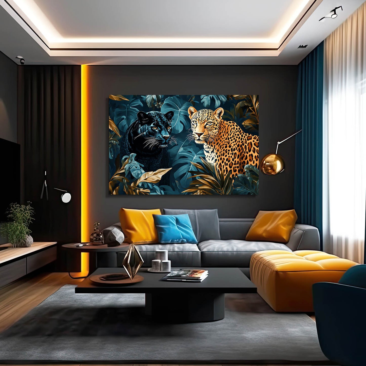 Panther And Leopard Jungle Wall Decor – styled in a furnished interior