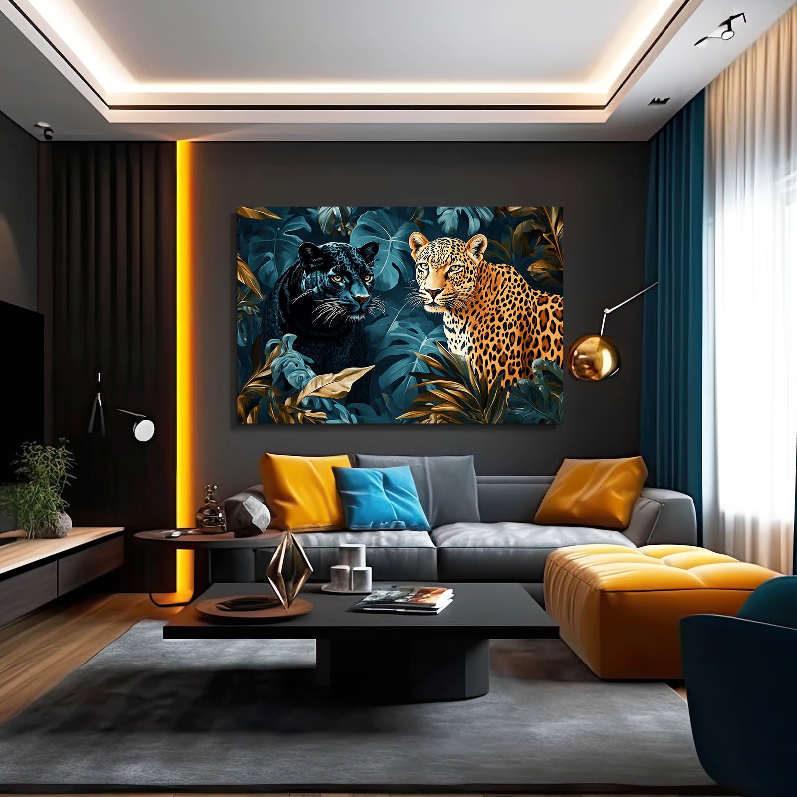 Panther And Leopard Jungle Wall Decor – styled in a furnished interior