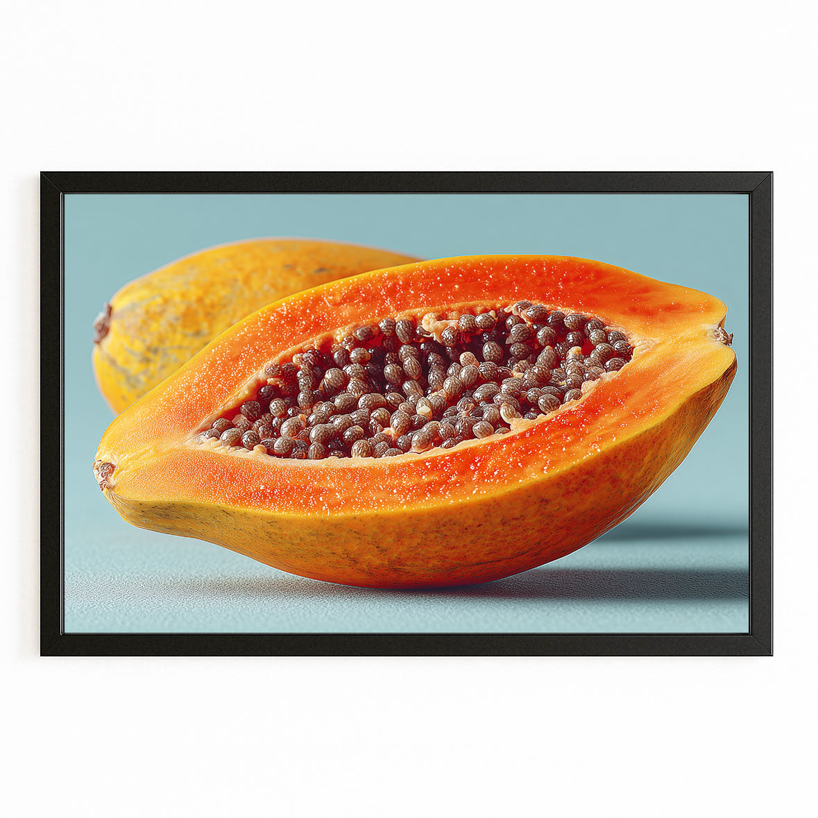 Papaya Half Bright Fruit Canvas – with Premium Black frame on white background