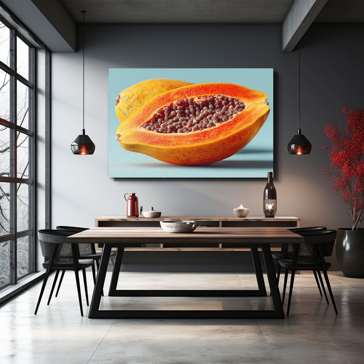 Papaya Half Bright Fruit Canvas – styled in a furnished interior