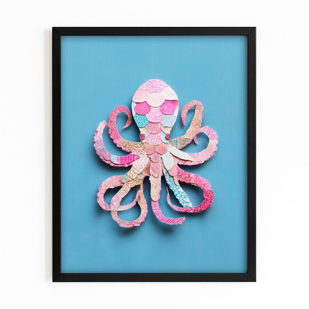 Paper Cut Craft Octopus Wall Art – with Premium Black frame on white background