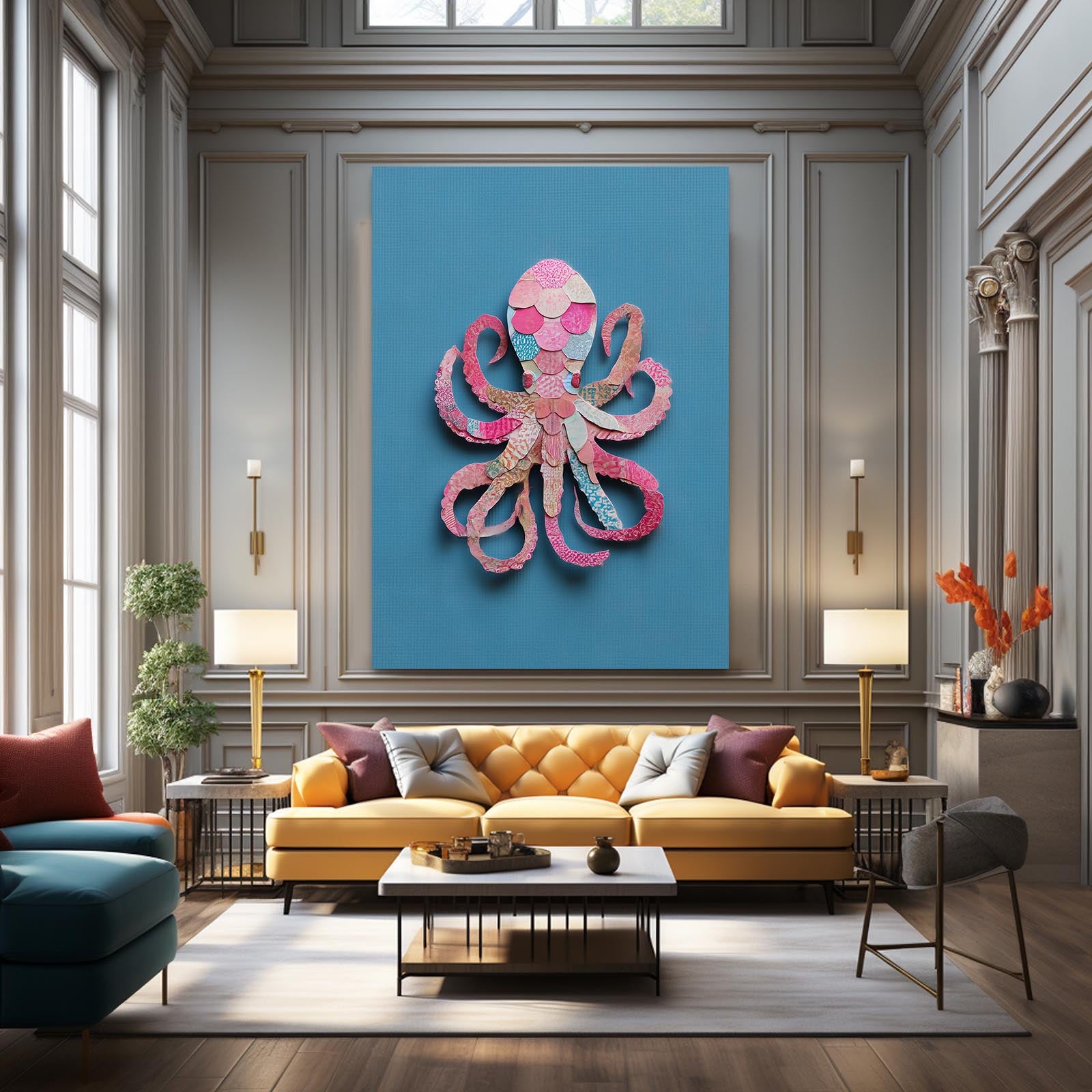 Paper Cut Craft Octopus Wall Art – styled in a furnished interior