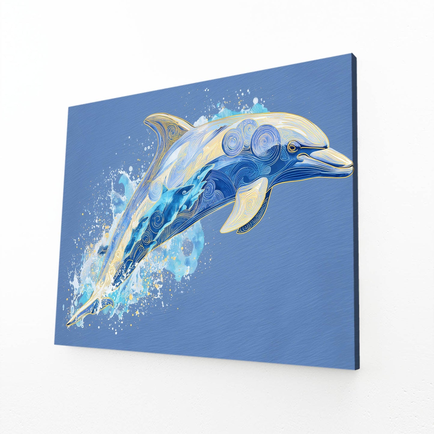 Paper Layers Dolphin Art – angled canvas view on white background