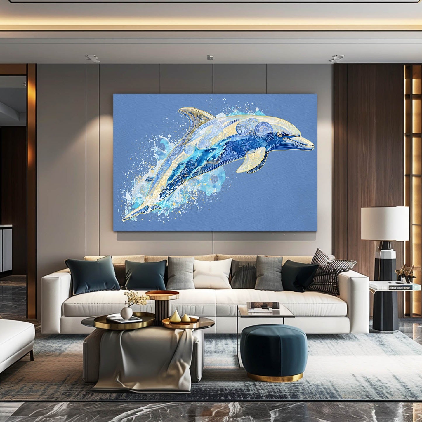 Paper Layers Dolphin Art – styled in a furnished interior