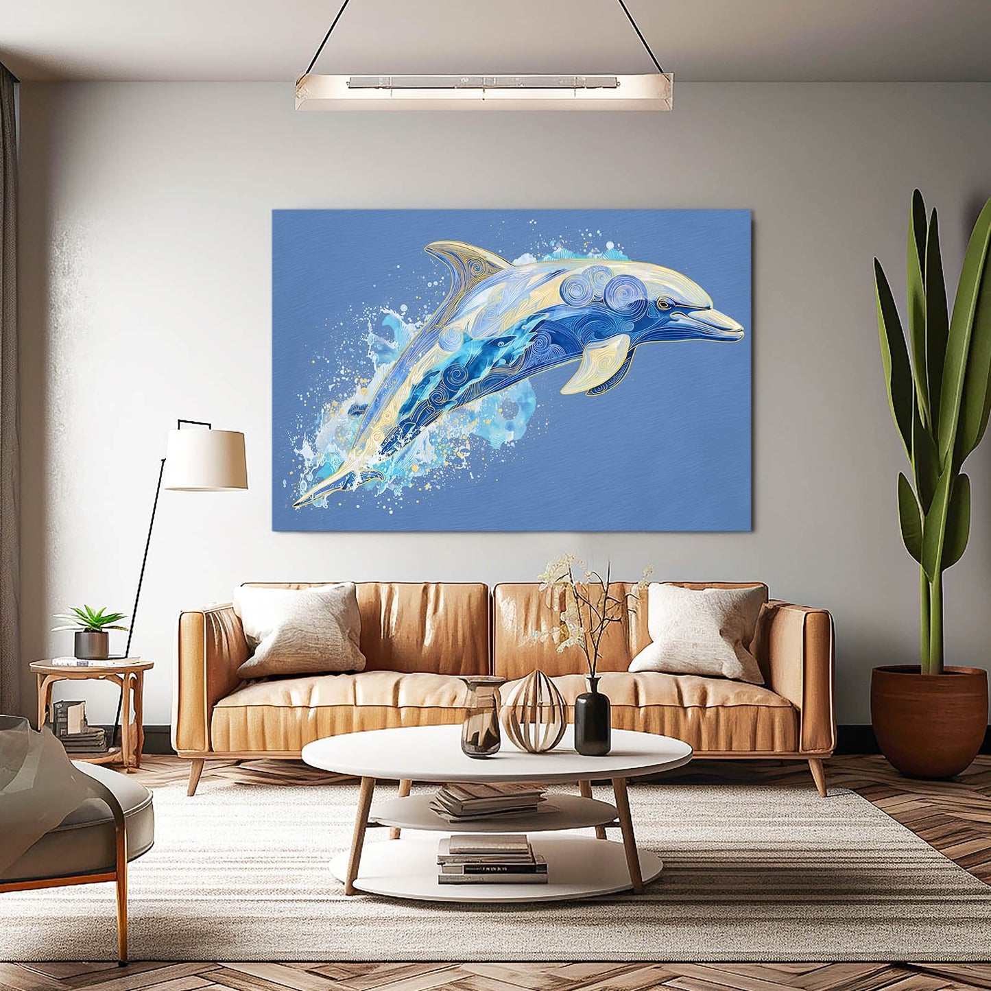 Paper Layers Dolphin Art – styled in a furnished interior
