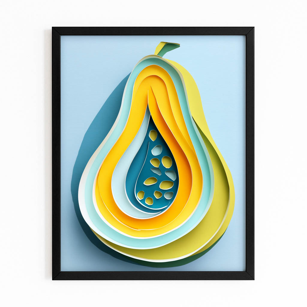 Papercraft Papaya Fruit Wall Art – with Premium Black frame on white background