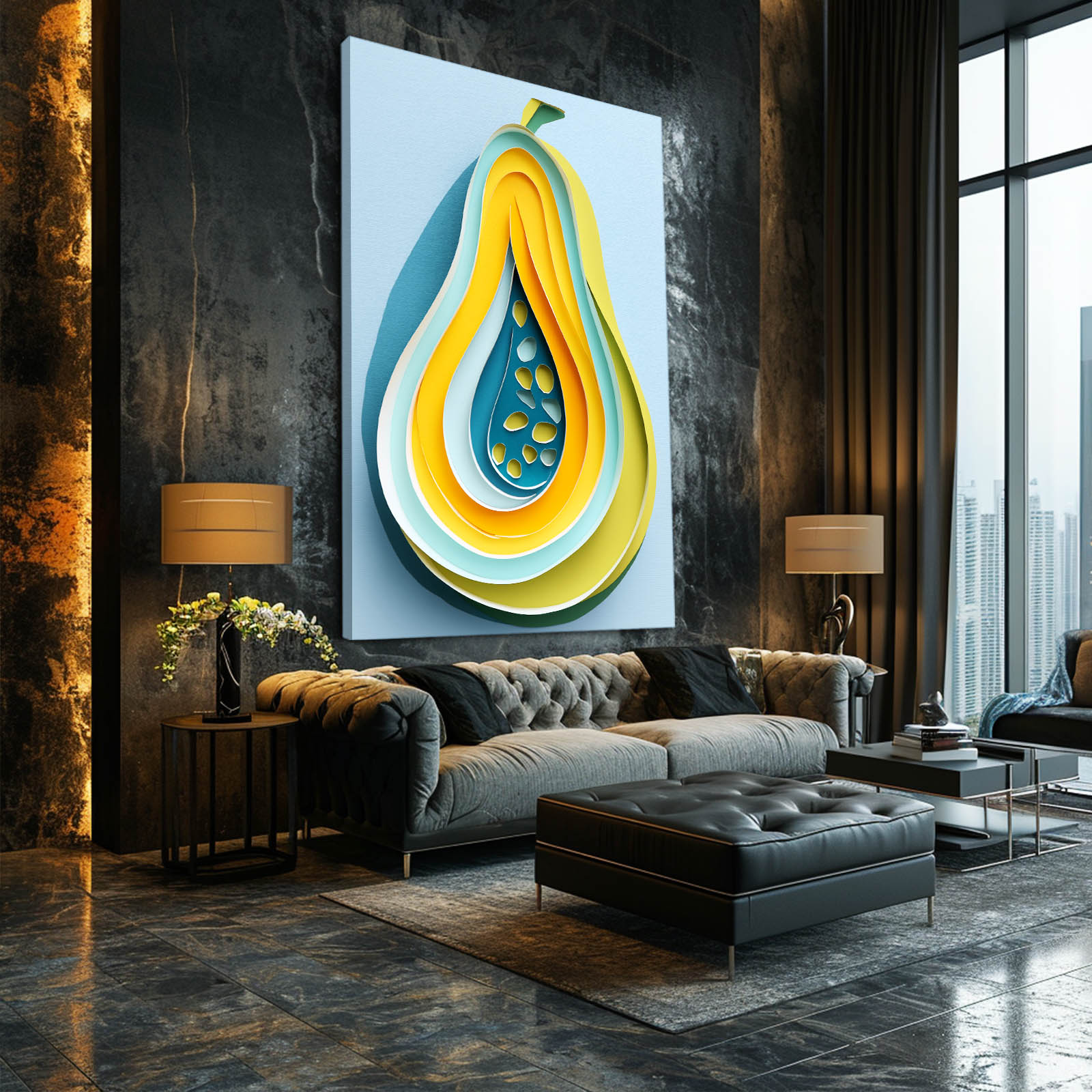Papercraft Papaya Fruit Wall Art – styled in a furnished interior