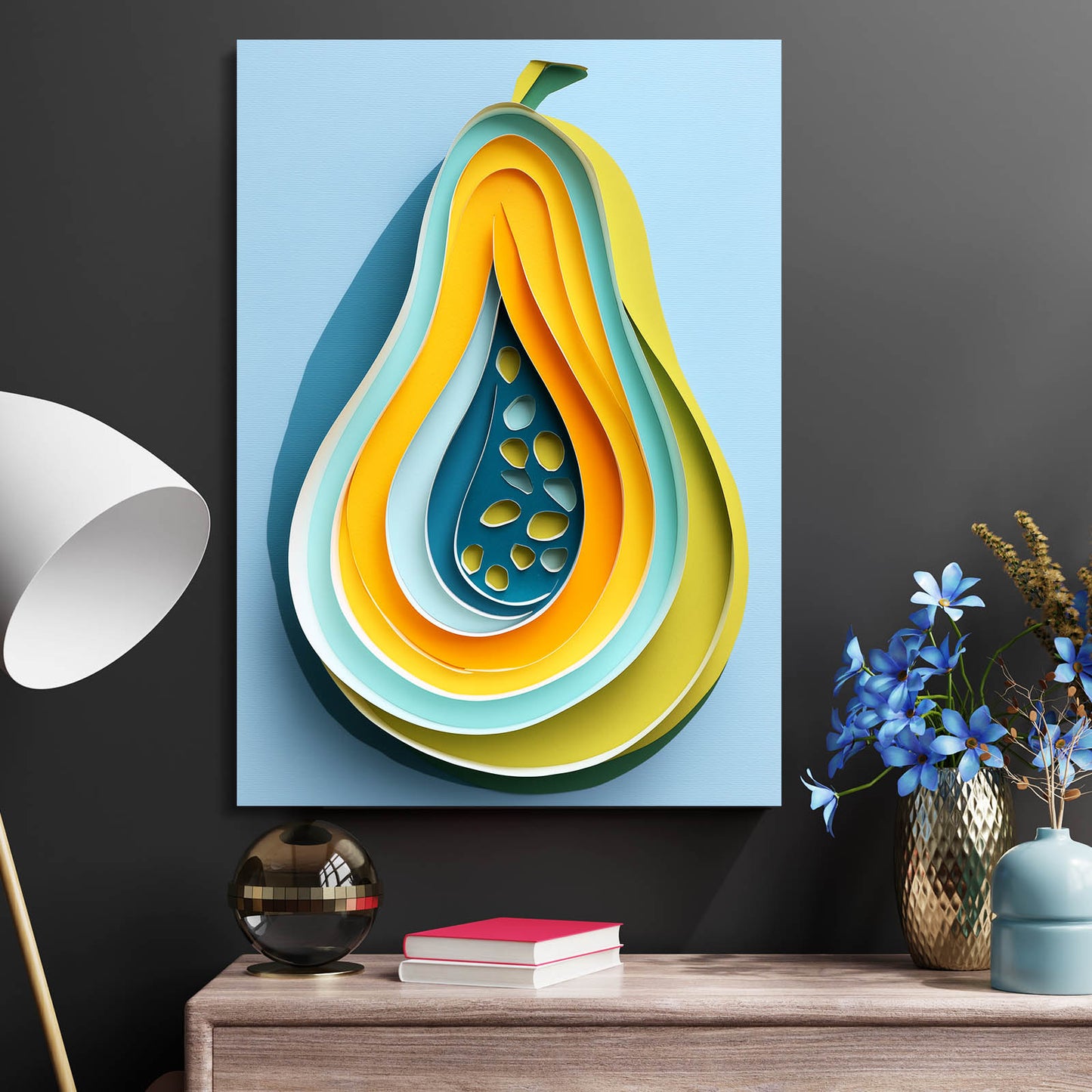 Papercraft Papaya Fruit Wall Art – styled in a furnished interior