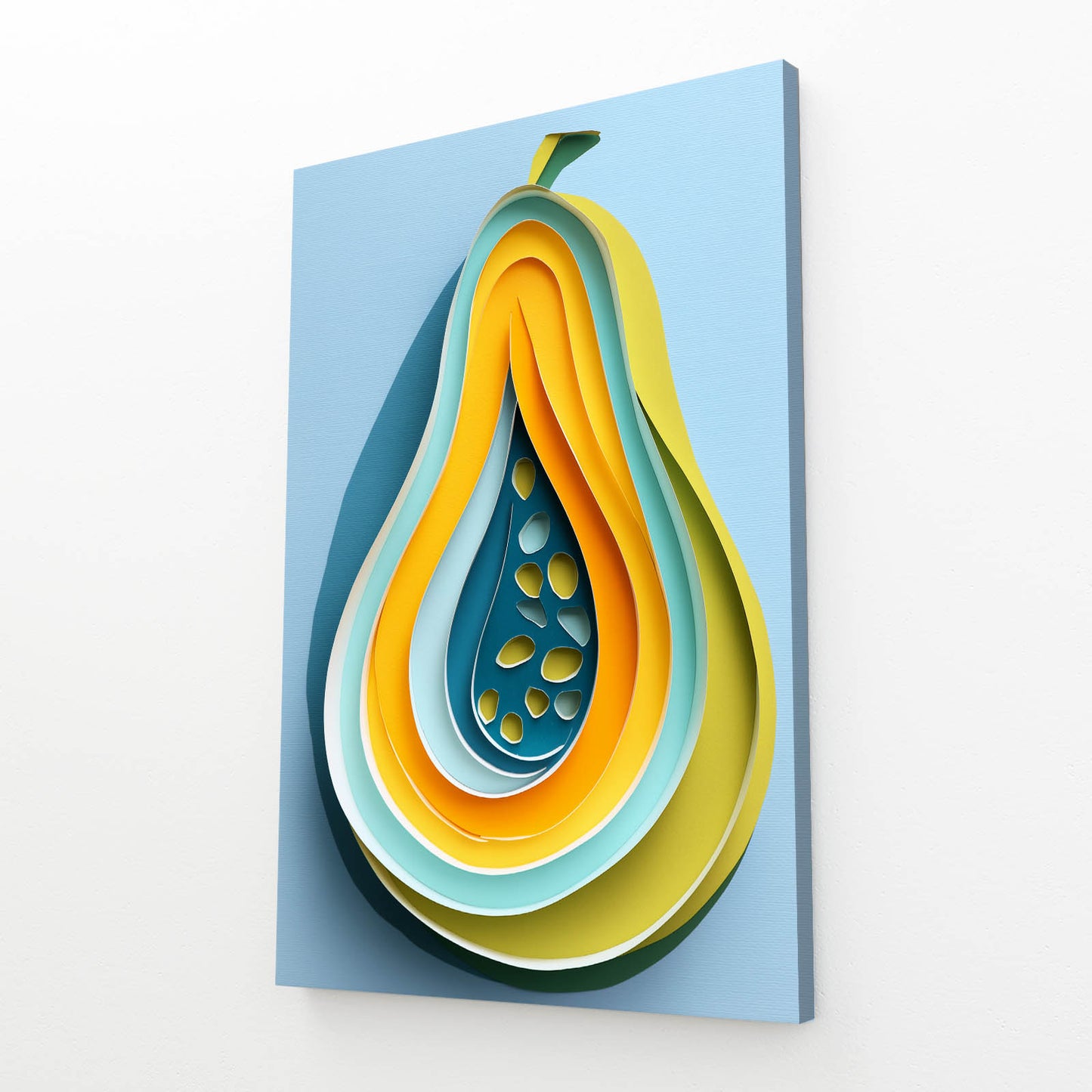 Papercraft Papaya Fruit Wall Art – angled canvas view on white background