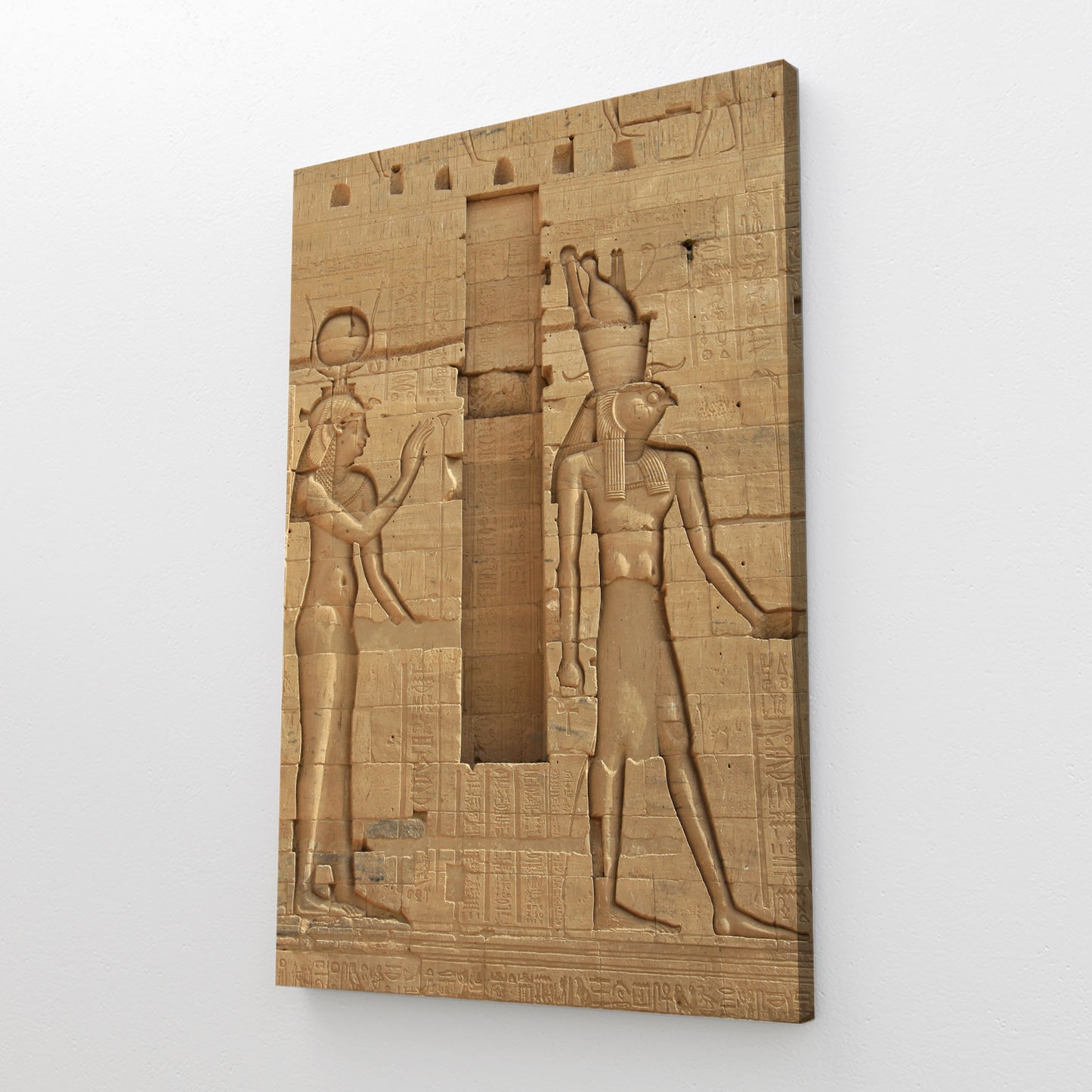 Papyrus Relief Carving Egyptian Wall Art – styled in a furnished interior