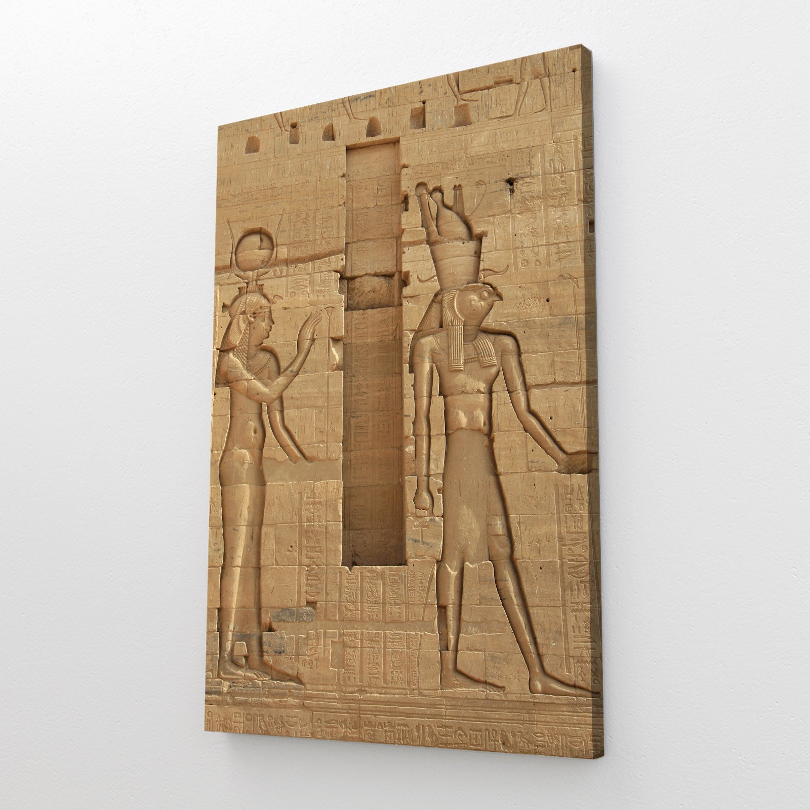 Papyrus Relief Carving Egyptian Wall Art – styled in a furnished interior