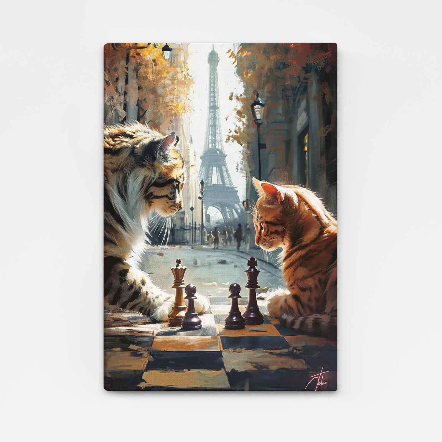 Paris Chess Cats Art — digital canvas print in brown tones
