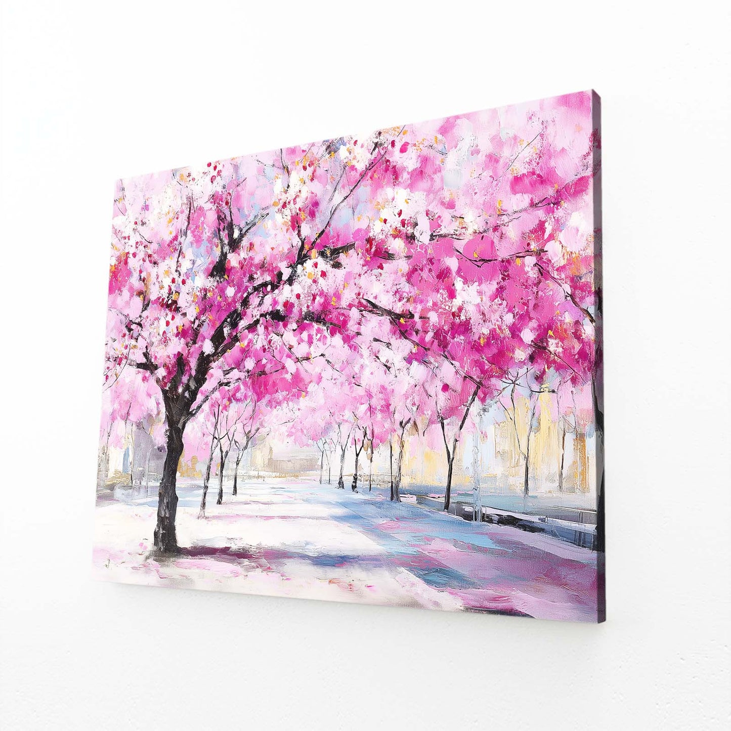 Park Path Blooms Cherry Blossom Canvas – angled canvas view on white background