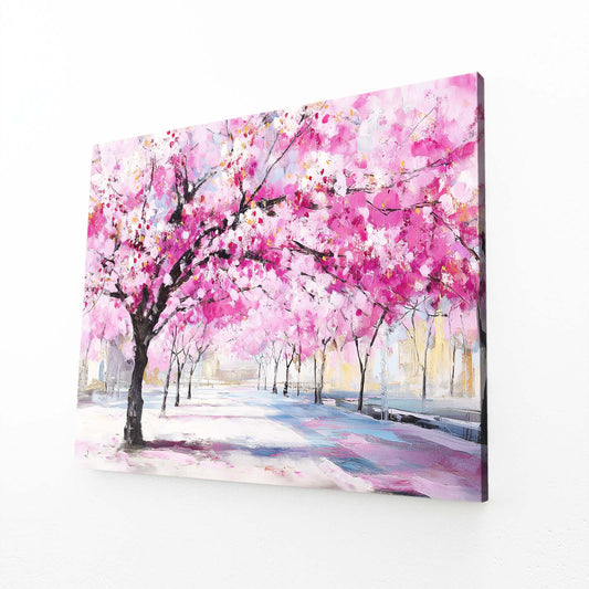 Park Path Blooms Cherry Blossom Canvas – angled canvas view on white background