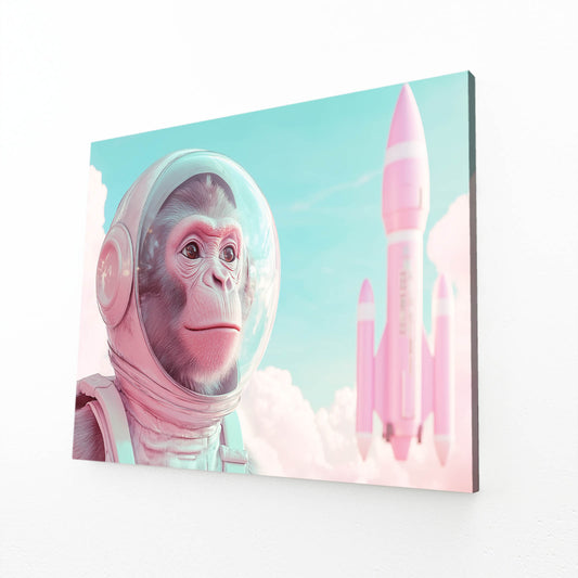Pastel Astronaut Monkey Wall Art – angled canvas view on white background