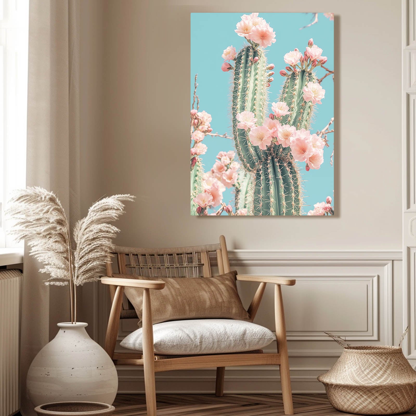 Pastel Bloom Column Cactus Wall Decor – styled in a furnished interior