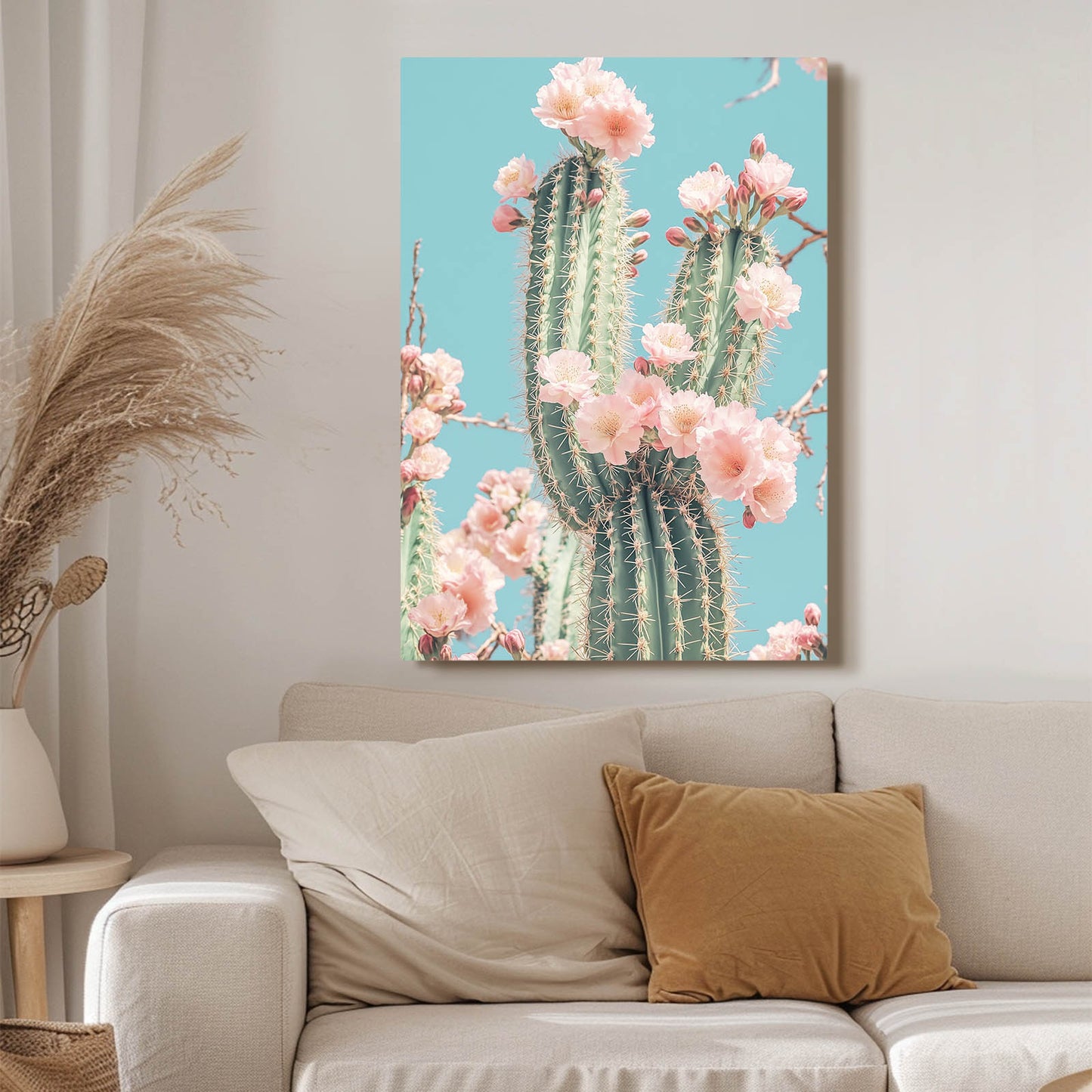 Pastel Bloom Column Cactus Wall Decor – styled in a furnished interior