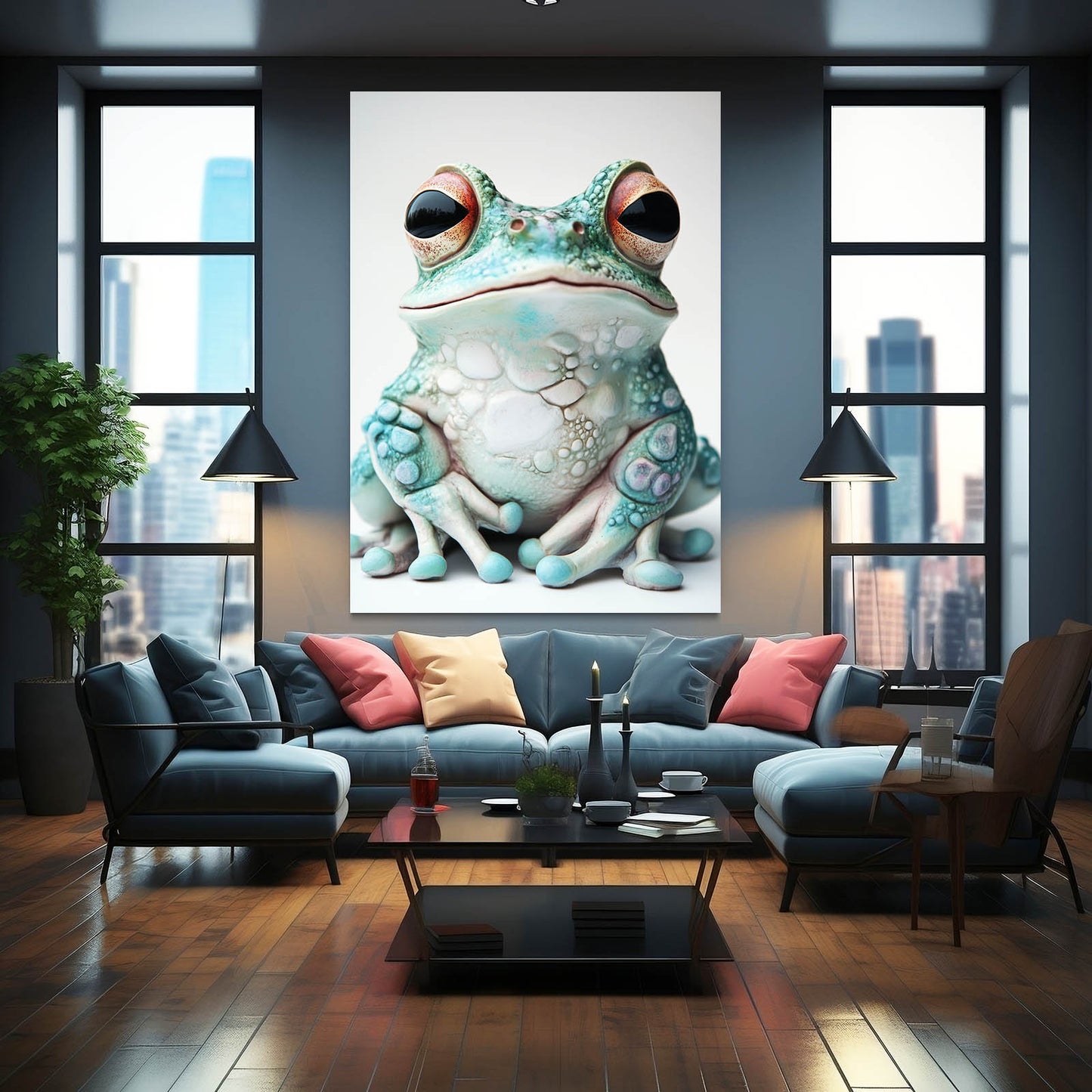 Pastel Ceramic Charm Frog Wall Art – styled in a furnished interior