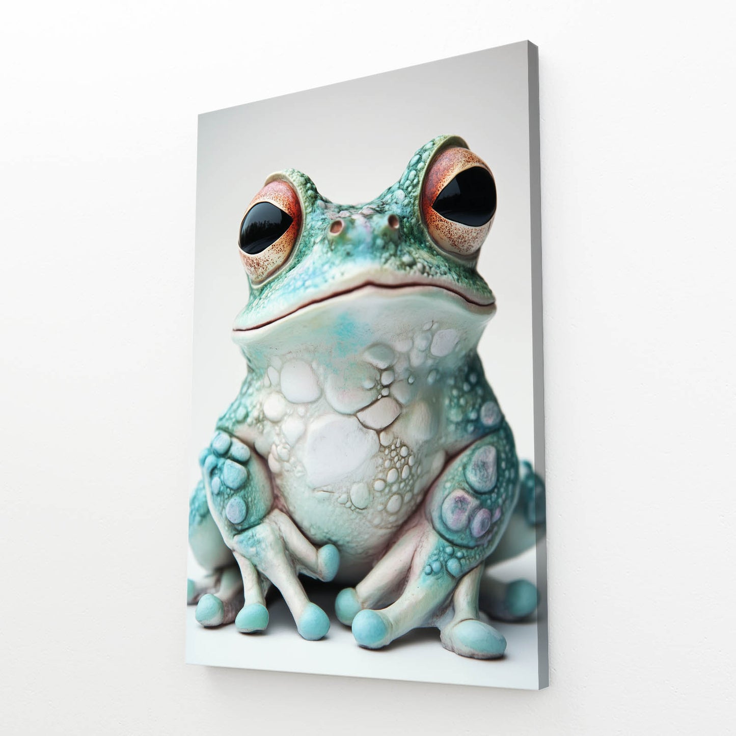 Pastel Ceramic Charm Frog Wall Art – angled canvas view on white background