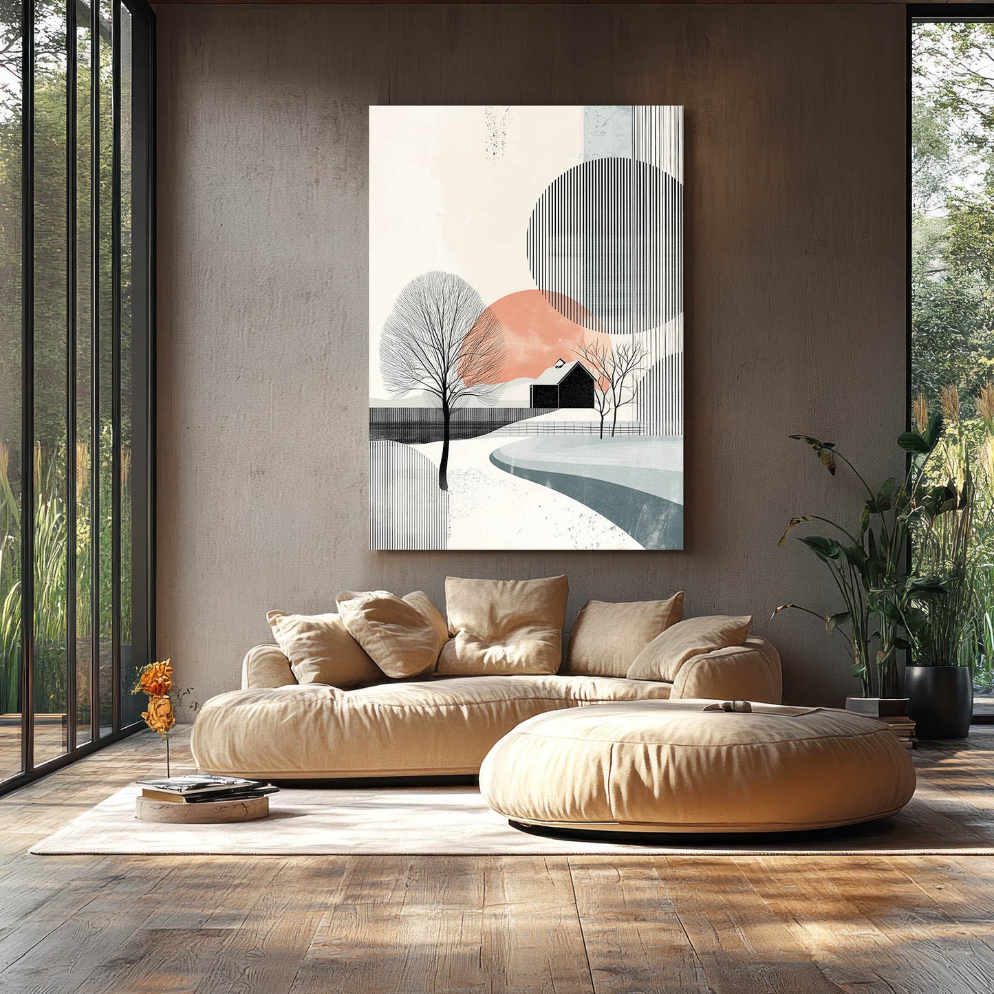 Pastel Geometric Shapes Farmhouse Art – styled in a furnished interior