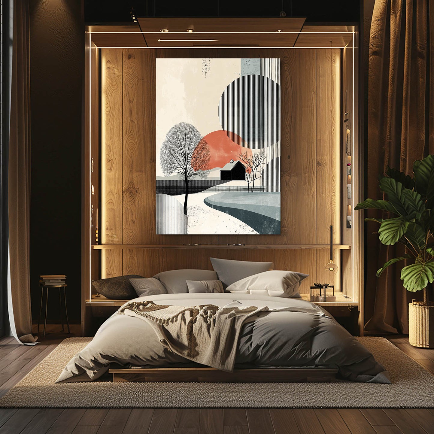 Pastel Geometric Shapes Farmhouse Art – styled in a furnished interior
