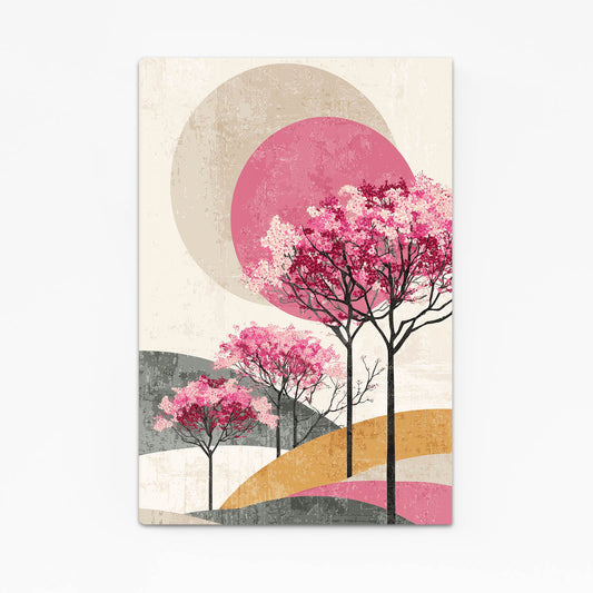 Pastel Hill Trees Cherry Blossom Prints – canvas print on white background