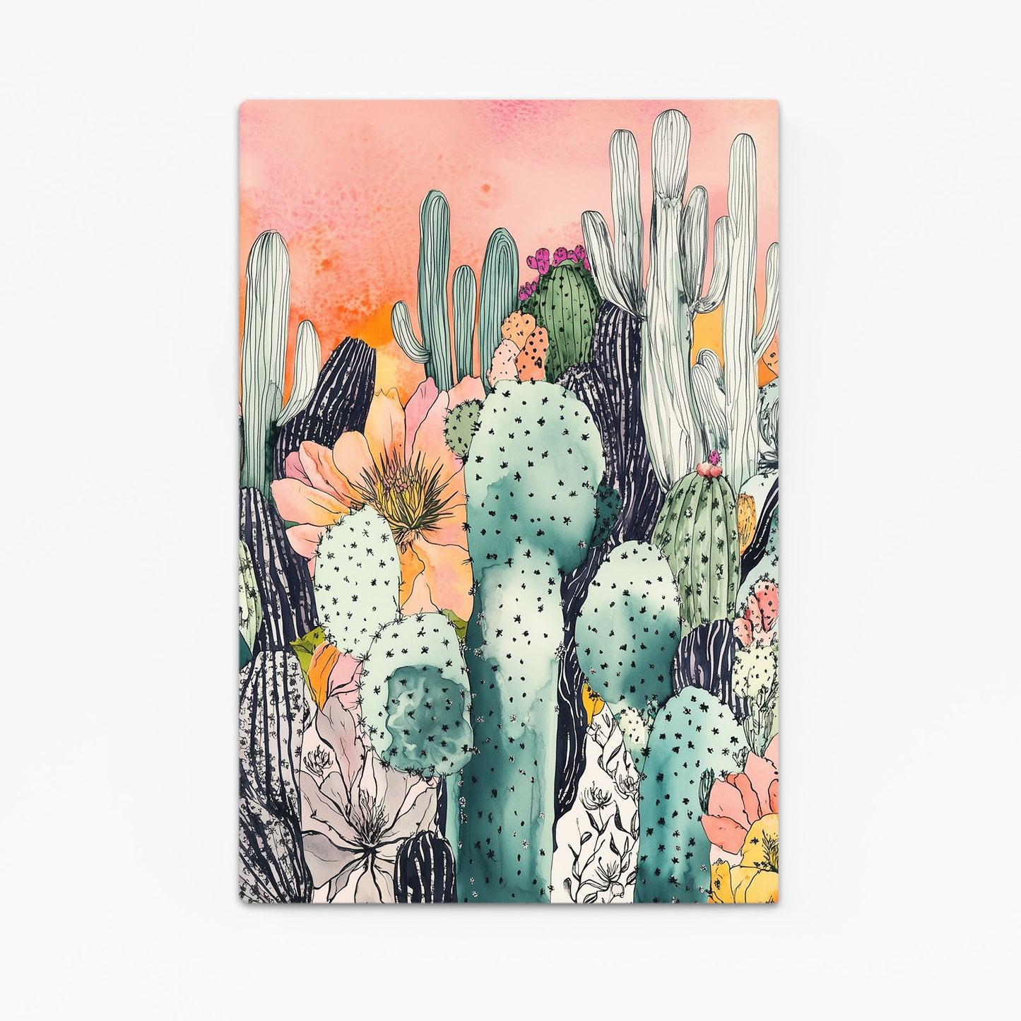 Pastel Ink Garden Cactus Wall Art – pastel ink garden cactus canvas print