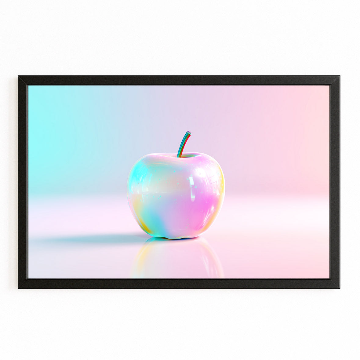 Pastel Iridescent Apple Wall Art – with Premium Black frame on white background