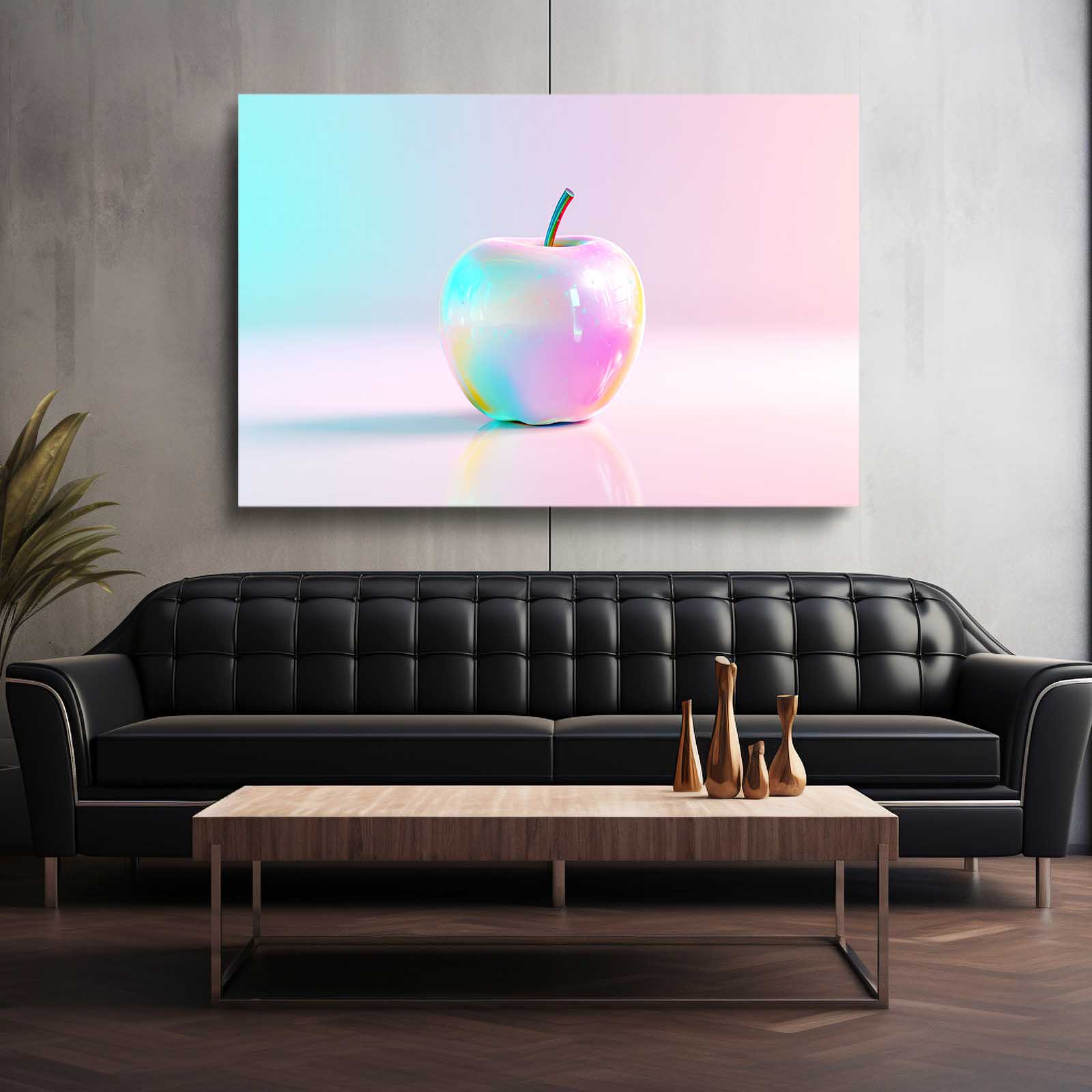 Pastel Iridescent Apple Wall Art – styled in a furnished interior