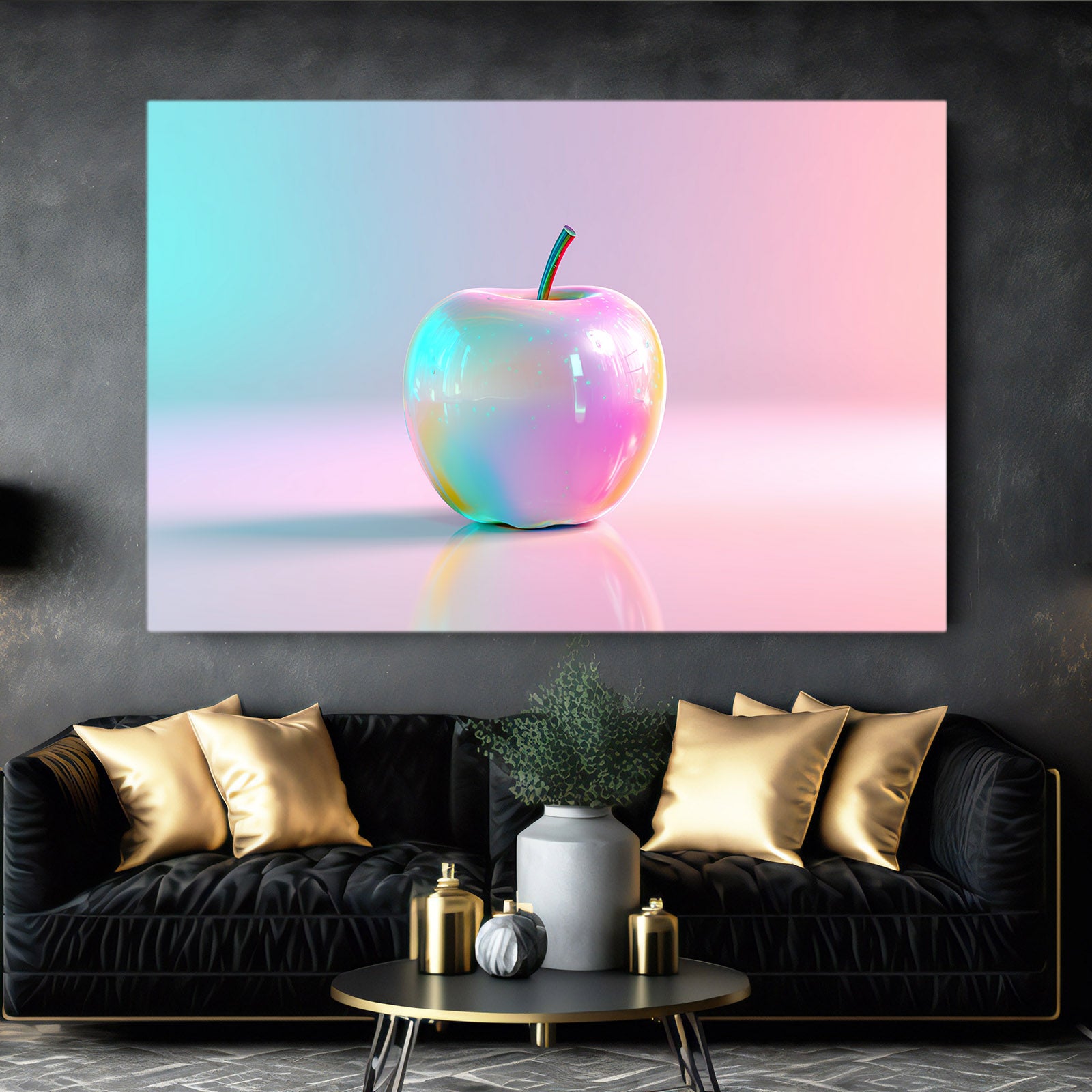 Pastel Iridescent Apple Wall Art – styled in a furnished interior