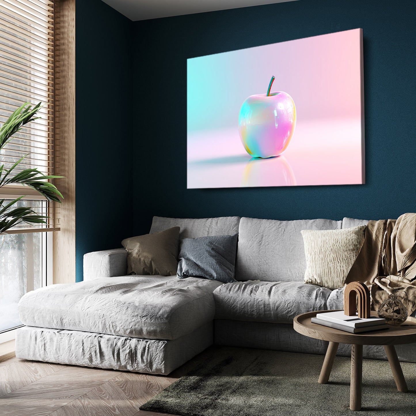 Pastel Iridescent Apple Wall Art – styled in a furnished interior