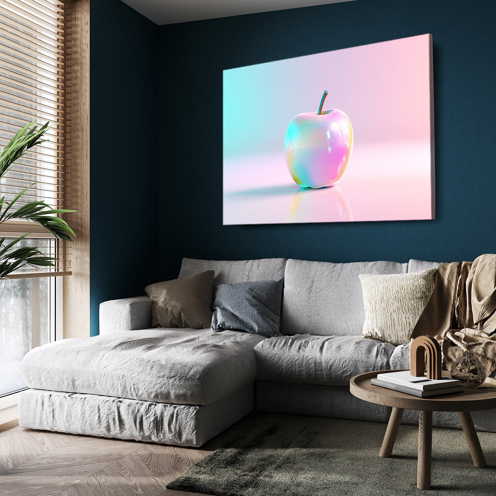 Pastel Iridescent Apple Wall Art – styled in a furnished interior