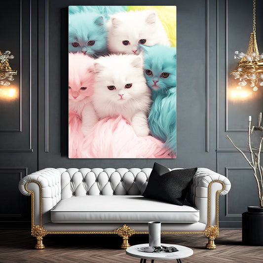 Pastel Kittens Cat Wall Art — cute canvas print in white tones, view 3