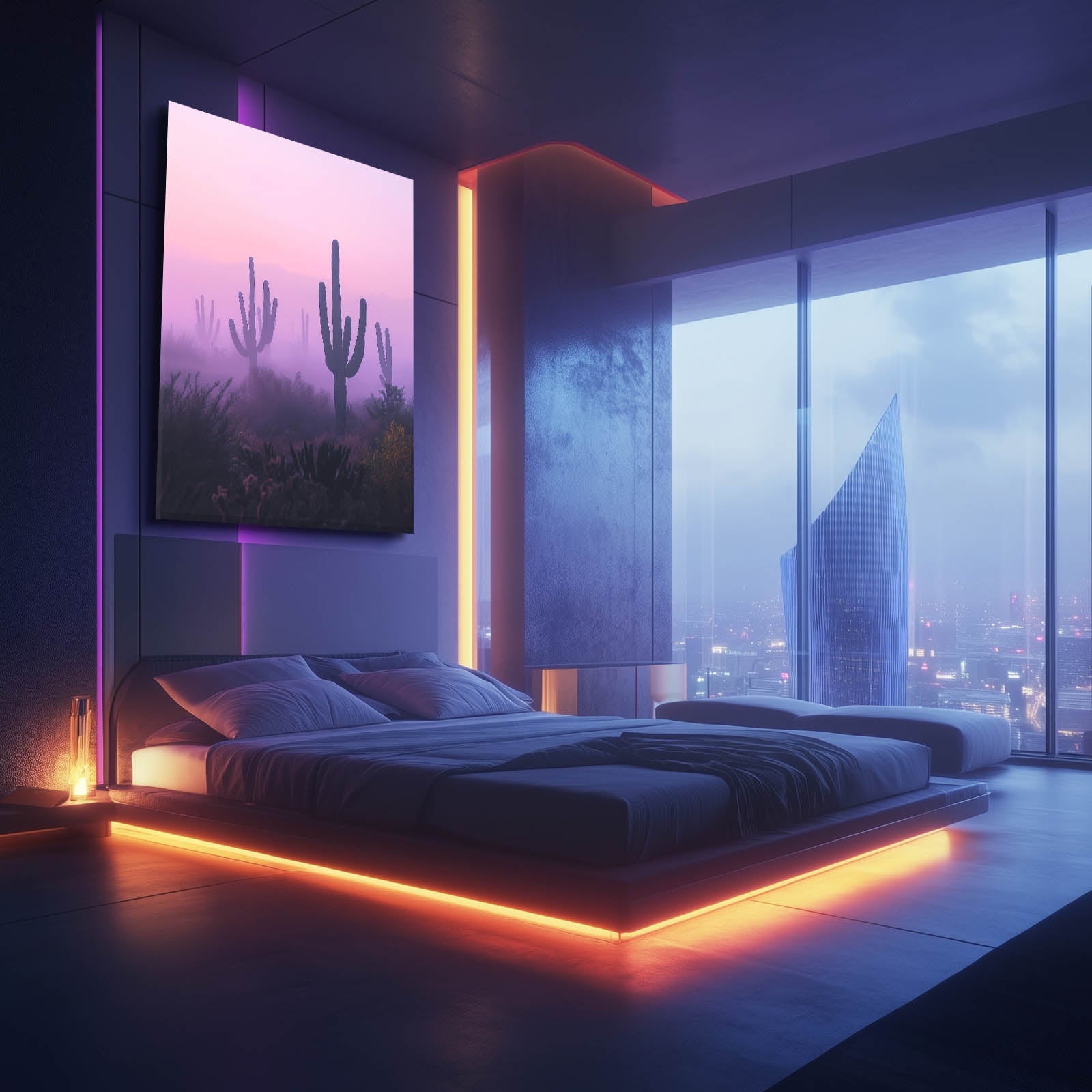 Pastel Mist Silhouette Cactus Prints – styled in a furnished interior