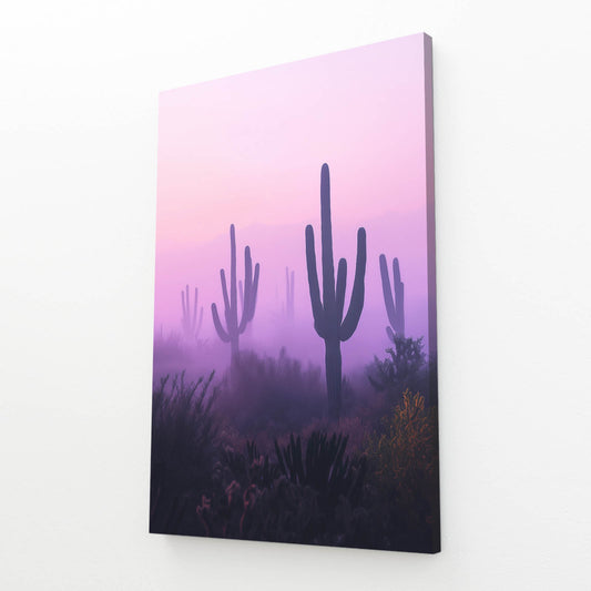 Pastel Mist Silhouette Cactus Prints – angled canvas view on white background