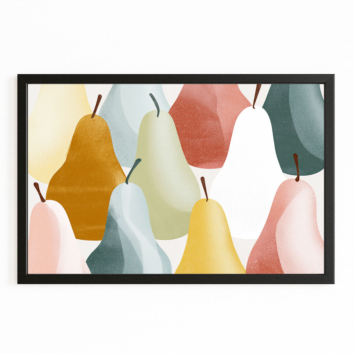 Pastel Pear Pattern Fruit Canvas – with Premium Black frame on white background