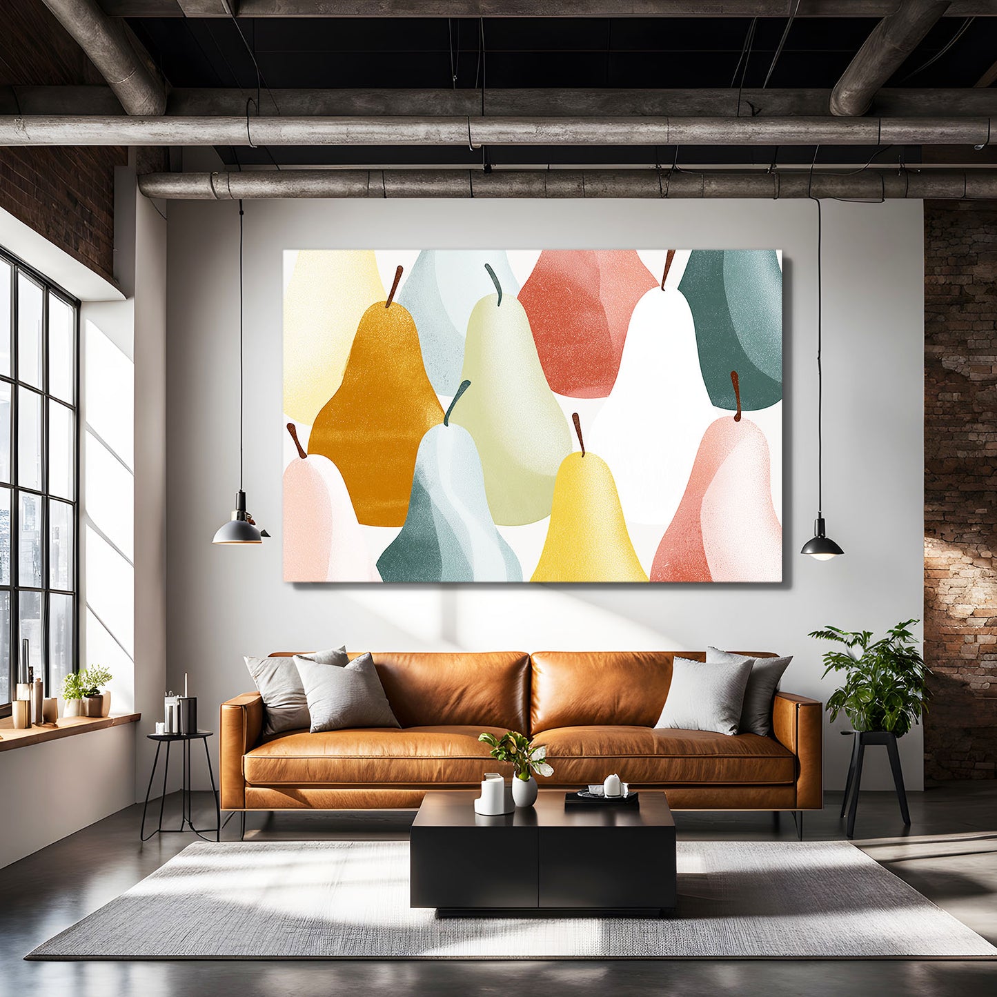 Pastel Pear Pattern Fruit Canvas – styled in a furnished interior