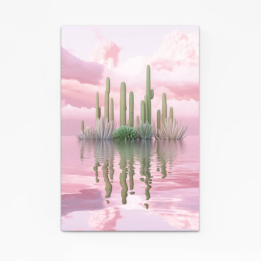 Pastel Salt Lake Cactus Prints – angled canvas view on white background