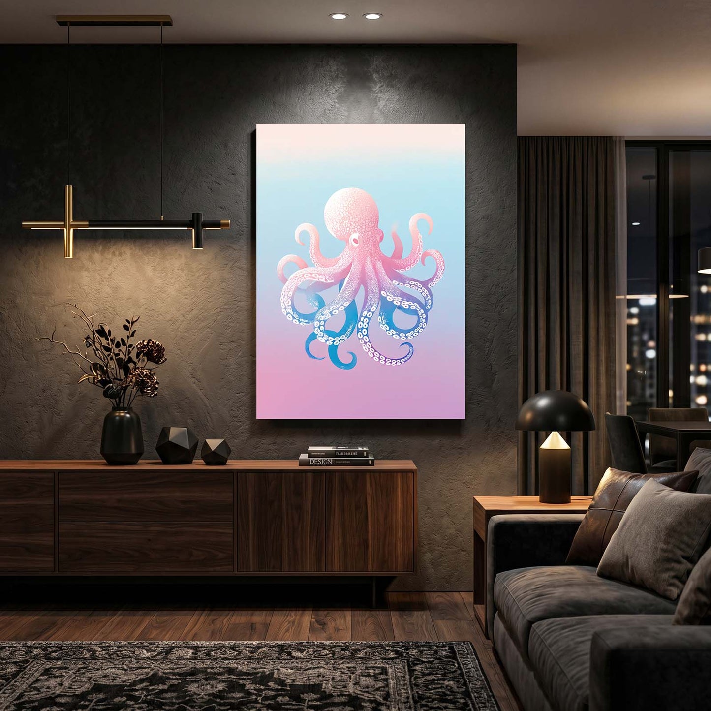 Pastel Sky Drift Octopus Wall Decor – styled in a furnished interior