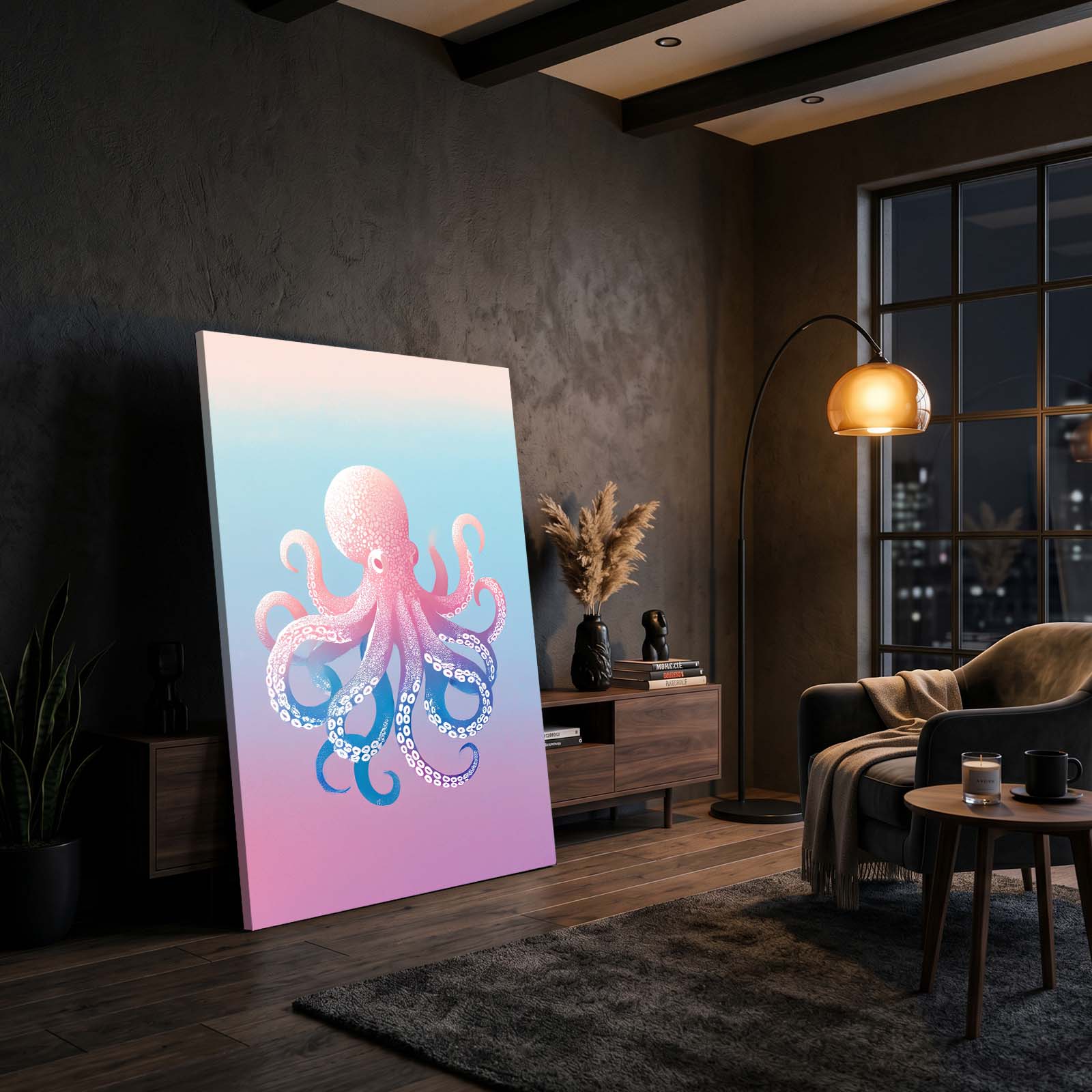 Pastel Sky Drift Octopus Wall Decor – styled in a furnished interior