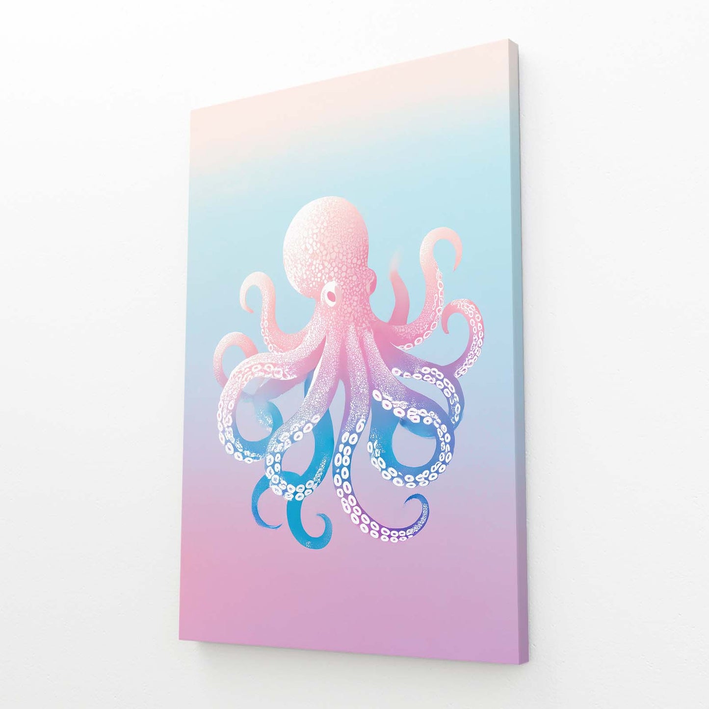 Pastel Sky Drift Octopus Wall Decor – angled canvas view on white background