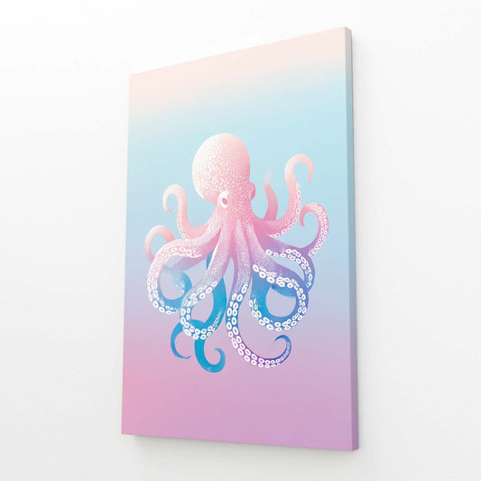 Pastel Sky Drift Octopus Wall Decor – angled canvas view on white background