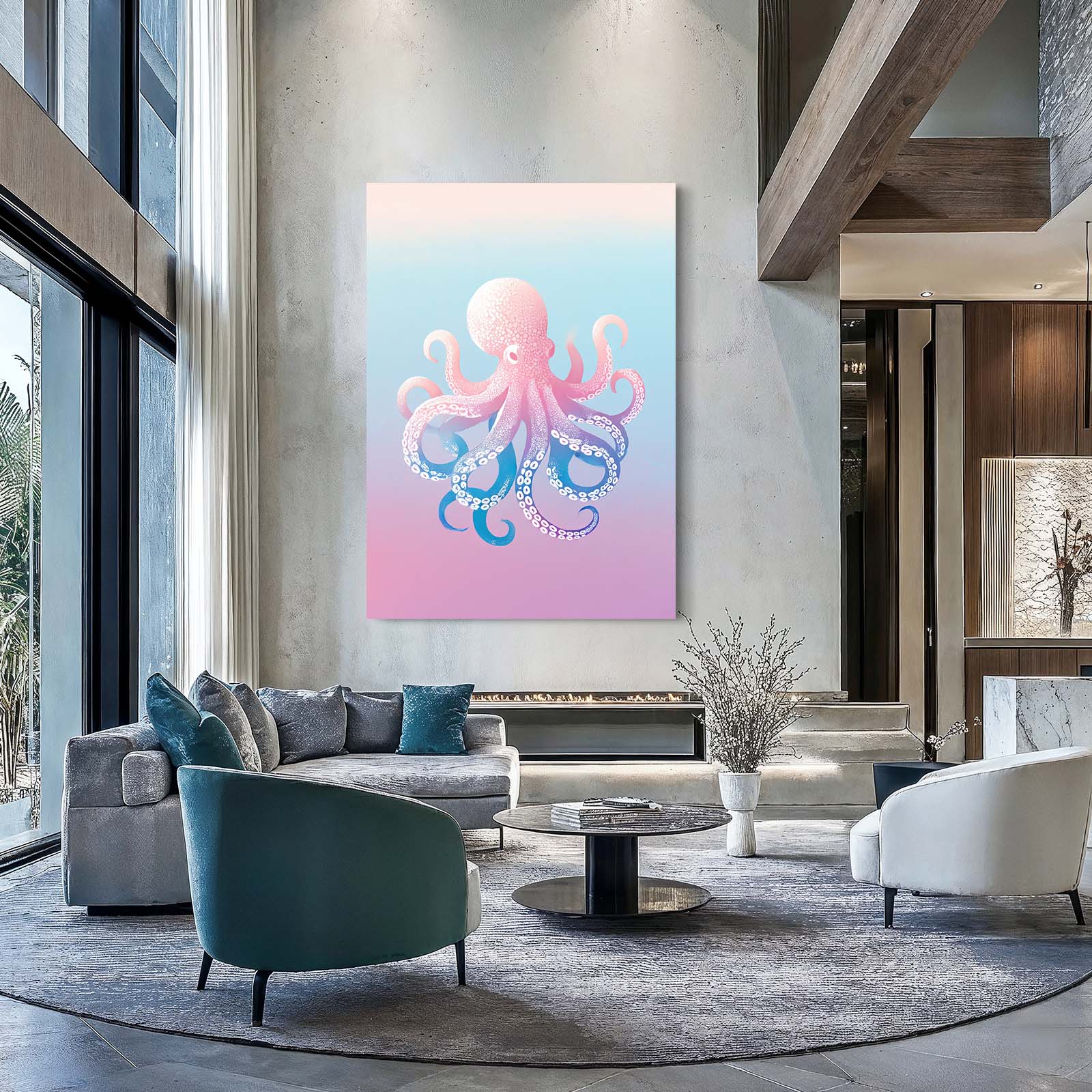 Pastel Sky Drift Octopus Wall Decor – styled in a furnished interior