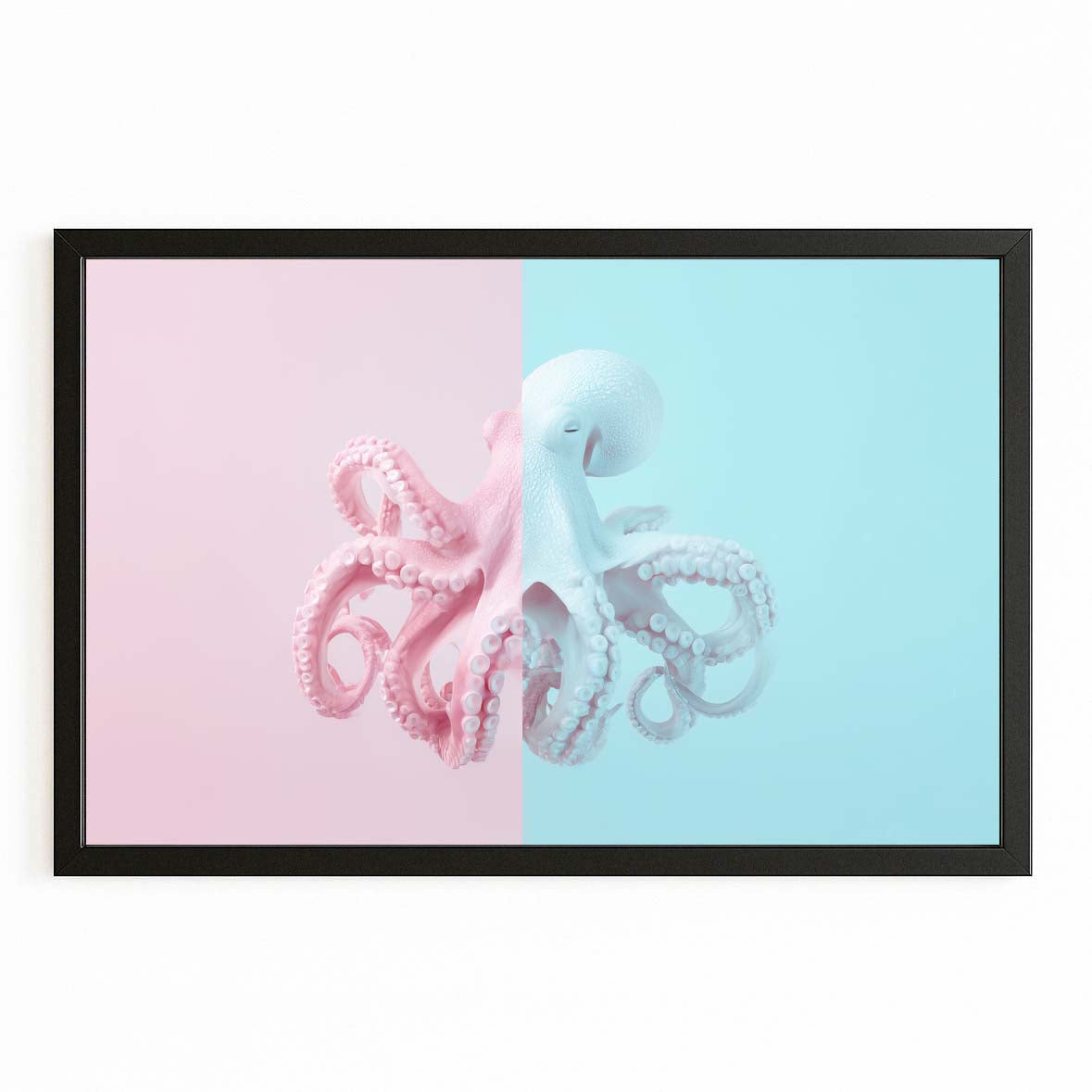 Pastel Split Panel Octopus Canvas – with Premium Black frame on white background